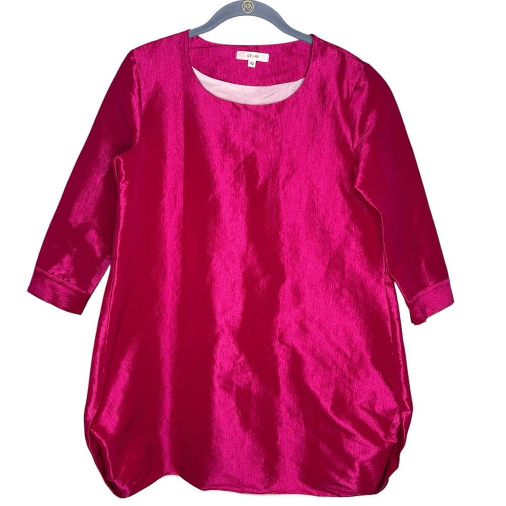 Celine mini dress silk bubble hem metallic magenta pink size 42 / US xl